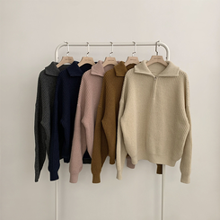 카라멜 오버핏 데일리 겨울 긴팔 반집업 니트 루즈핏 캐주얼 빈티지 빅사이즈 맨투맨 5color