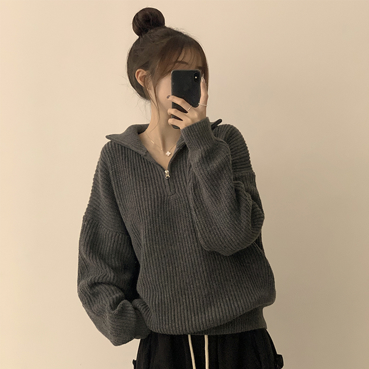 카라멜 오버핏 데일리 겨울 긴팔 반집업 니트 루즈핏 캐주얼 빈티지 빅사이즈 맨투맨 5color 차콜