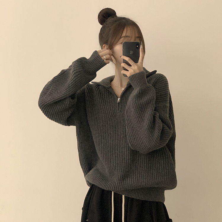 카라멜 오버핏 데일리 겨울 긴팔 반집업 니트 루즈핏 캐주얼 빈티지 빅사이즈 맨투맨 5color 차콜