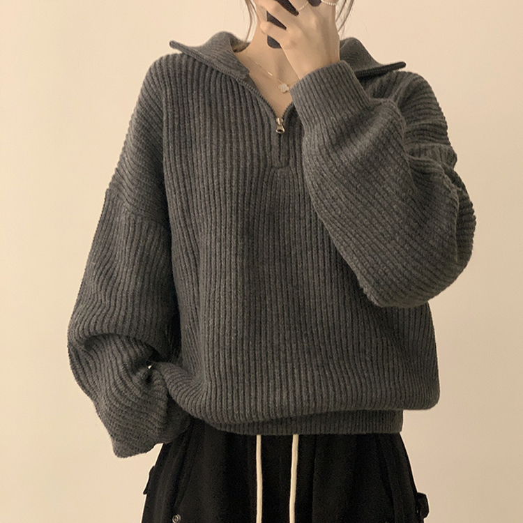 카라멜 오버핏 데일리 겨울 긴팔 반집업 니트 루즈핏 캐주얼 빈티지 빅사이즈 맨투맨 5color 차콜