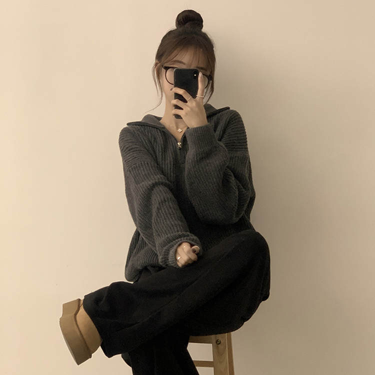 카라멜 오버핏 데일리 겨울 긴팔 반집업 니트 루즈핏 캐주얼 빈티지 빅사이즈 맨투맨 5color 차콜