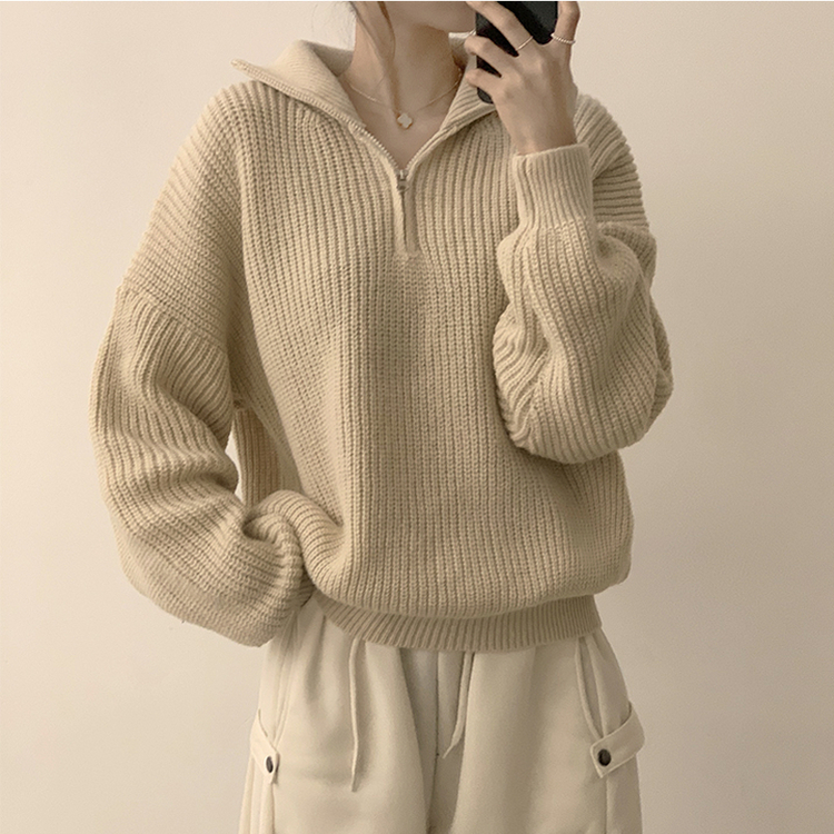 카라멜 오버핏 데일리 겨울 긴팔 반집업 니트 루즈핏 캐주얼 빈티지 빅사이즈 맨투맨 5color 크림