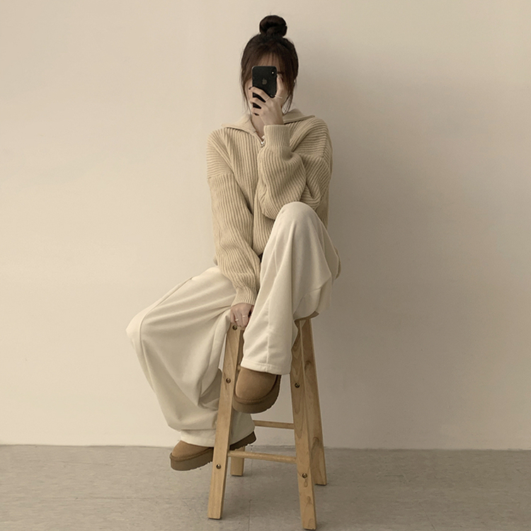 카라멜 오버핏 데일리 겨울 긴팔 반집업 니트 루즈핏 캐주얼 빈티지 빅사이즈 맨투맨 5color 크림