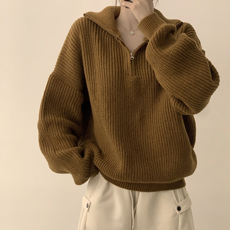 카라멜 오버핏 데일리 겨울 긴팔 반집업 니트 루즈핏 캐주얼 빈티지 빅사이즈 맨투맨 5color 카멜