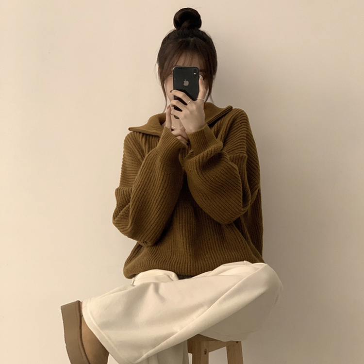 카라멜 오버핏 데일리 겨울 긴팔 반집업 니트 루즈핏 캐주얼 빈티지 빅사이즈 맨투맨 5color 카멜