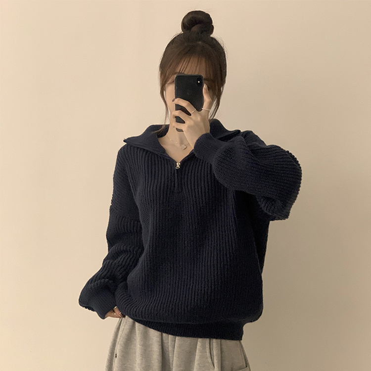 카라멜 오버핏 데일리 겨울 긴팔 반집업 니트 루즈핏 캐주얼 빈티지 빅사이즈 맨투맨 5color 곤색