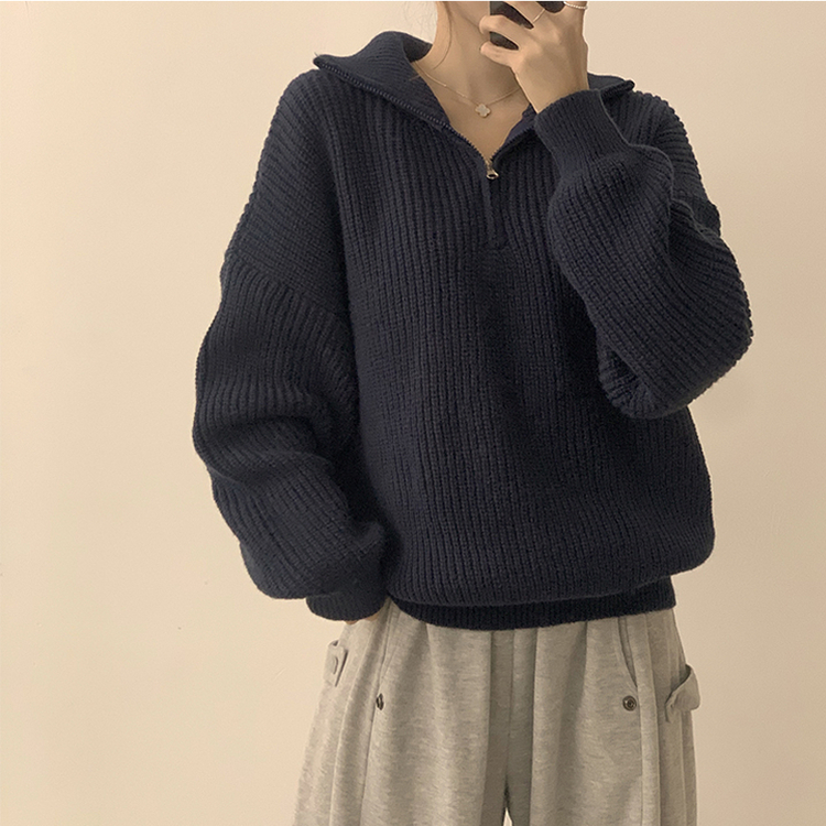 카라멜 오버핏 데일리 겨울 긴팔 반집업 니트 루즈핏 캐주얼 빈티지 빅사이즈 맨투맨 5color 곤색