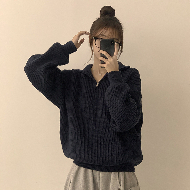 카라멜 오버핏 데일리 겨울 긴팔 반집업 니트 루즈핏 캐주얼 빈티지 빅사이즈 맨투맨 5color 곤색