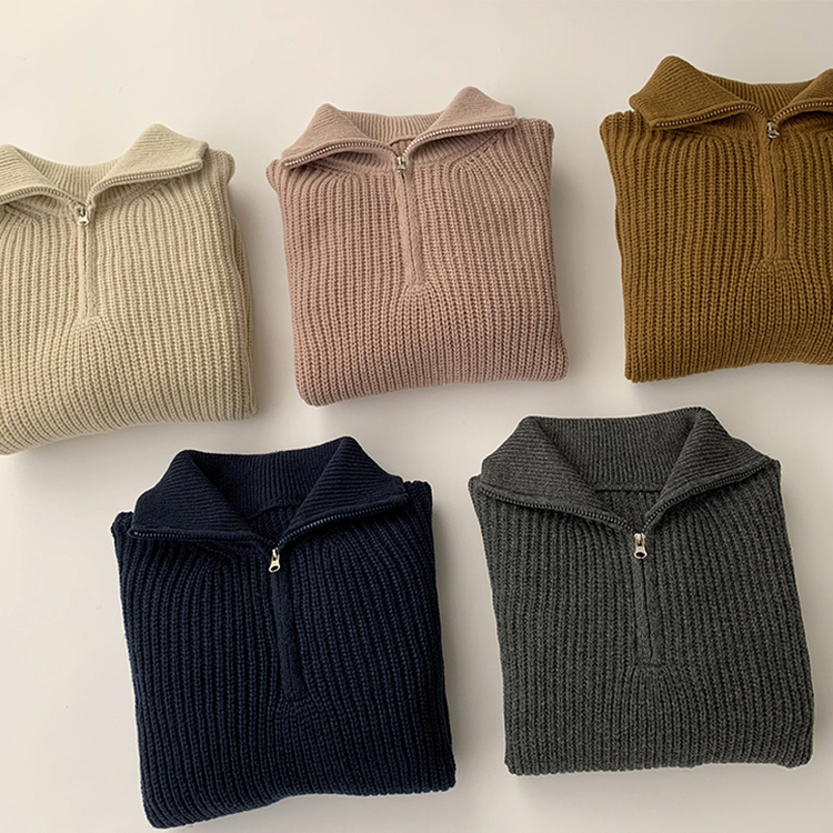 카라멜 오버핏 데일리 겨울 긴팔 반집업 니트 루즈핏 캐주얼 빈티지 빅사이즈 맨투맨 5color