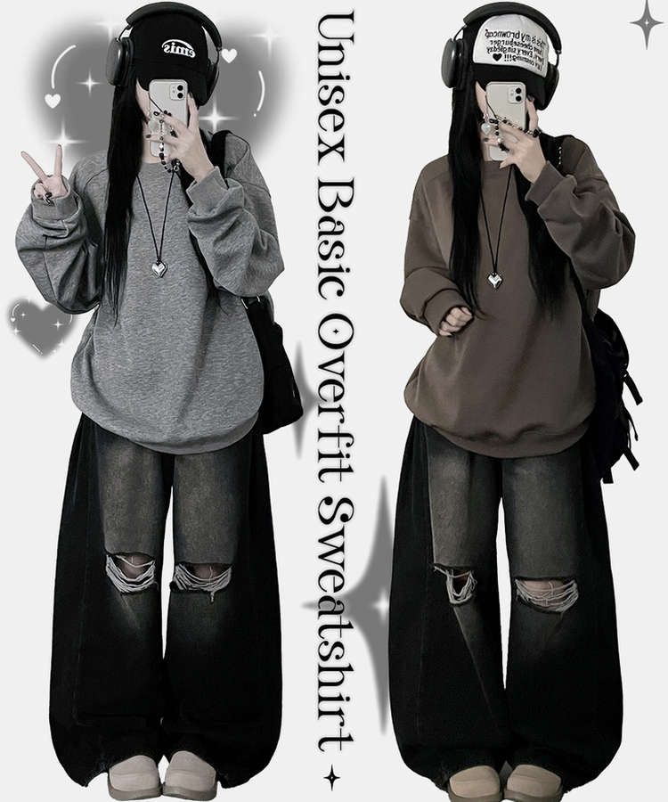 절개무지오버핏맨투맨 그레이