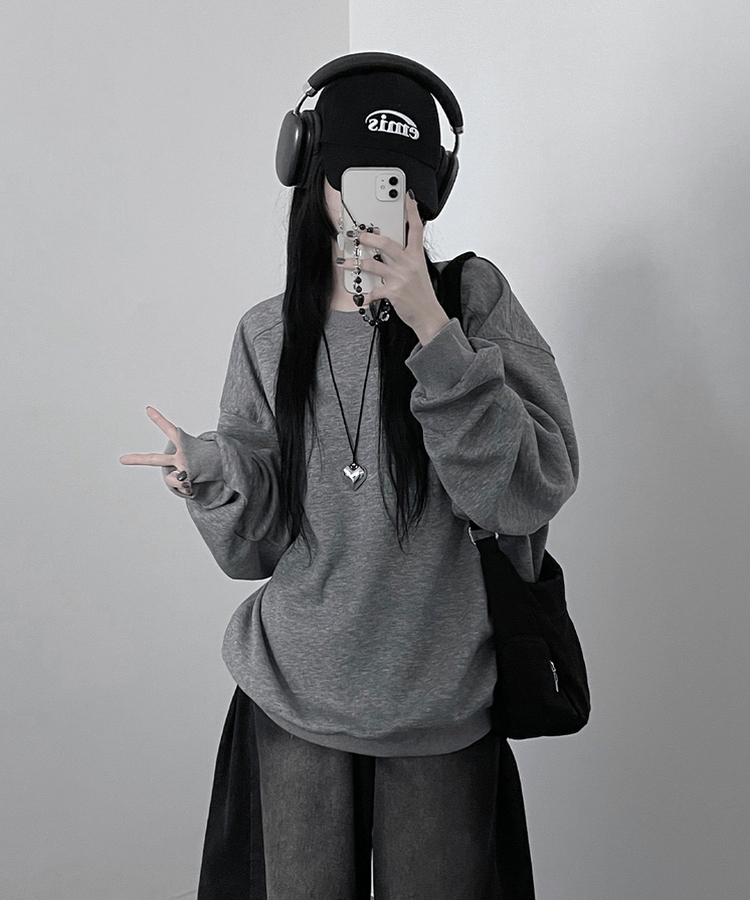 절개무지오버핏맨투맨 그레이