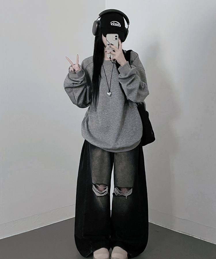 절개무지오버핏맨투맨 그레이