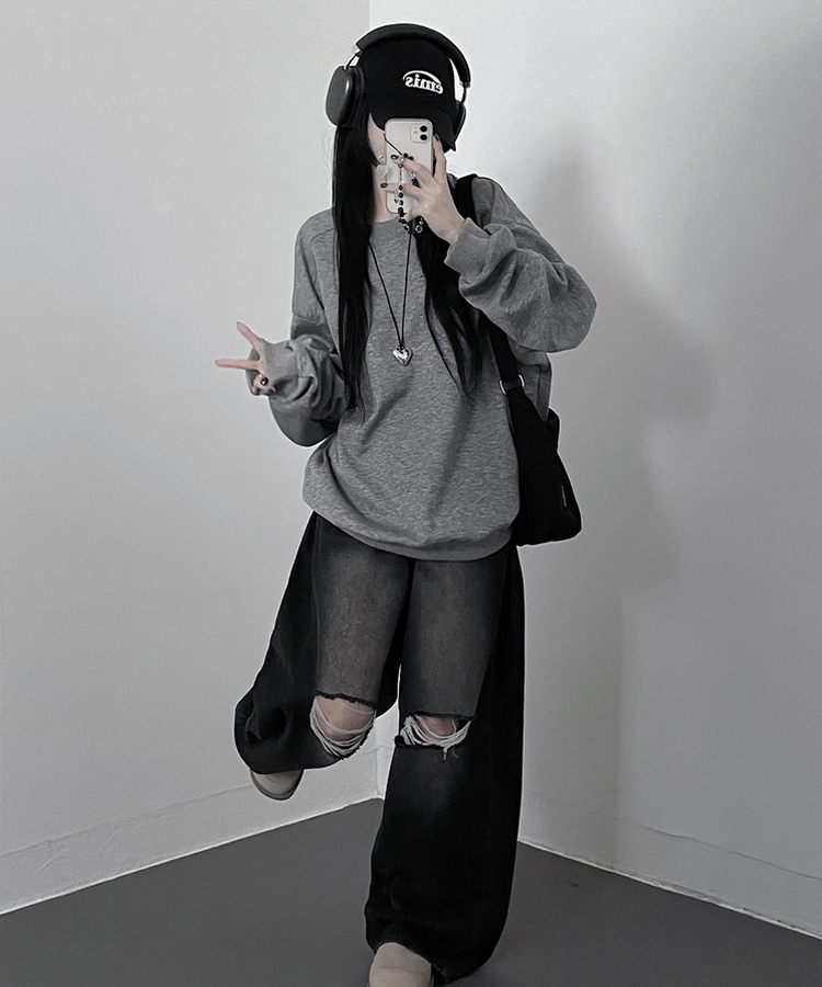 절개무지오버핏맨투맨 그레이