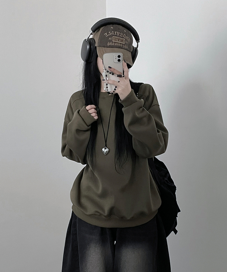 절개무지오버핏맨투맨 카키