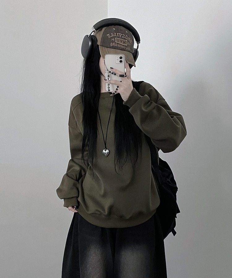 절개무지오버핏맨투맨 카키