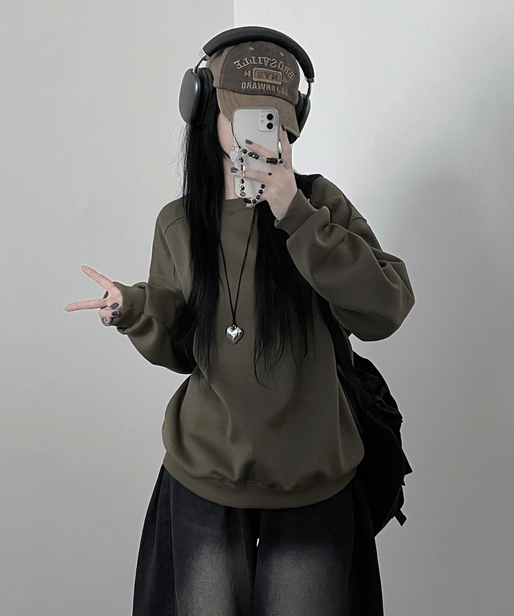 절개무지오버핏맨투맨 카키