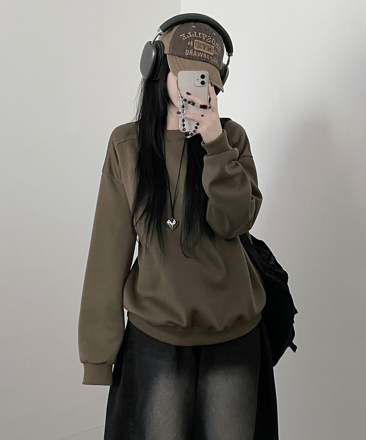 절개무지오버핏맨투맨 카키