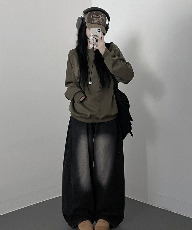 절개무지오버핏맨투맨 카키