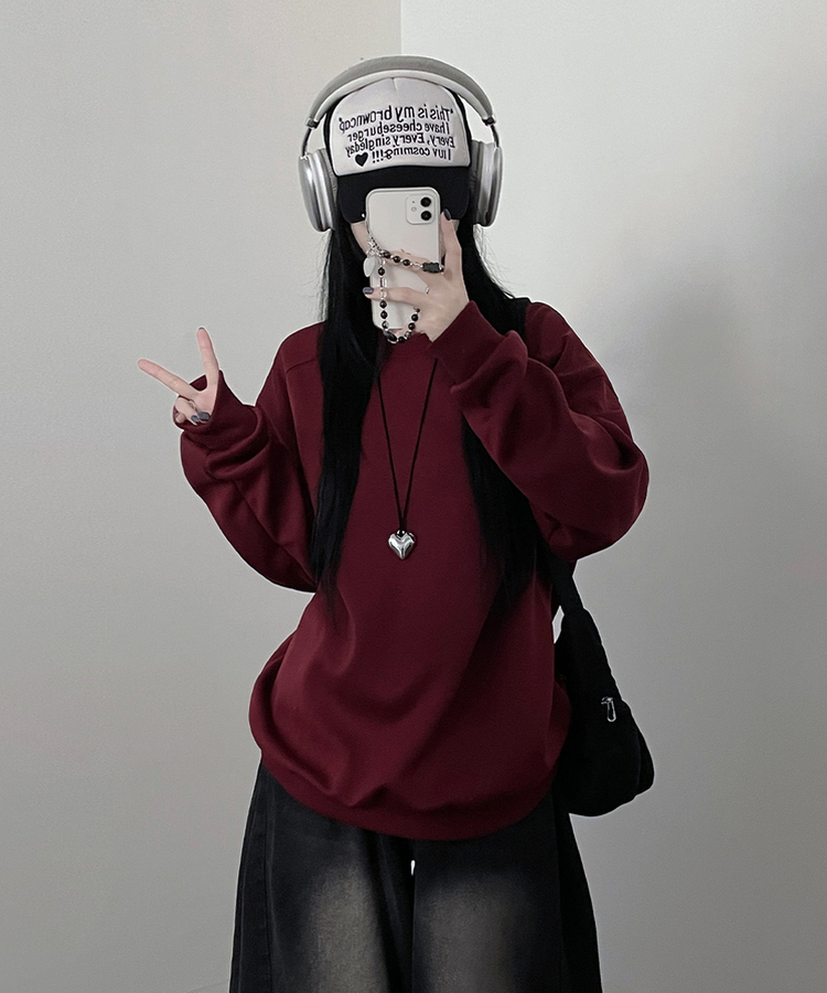 절개무지오버핏맨투맨 버건디