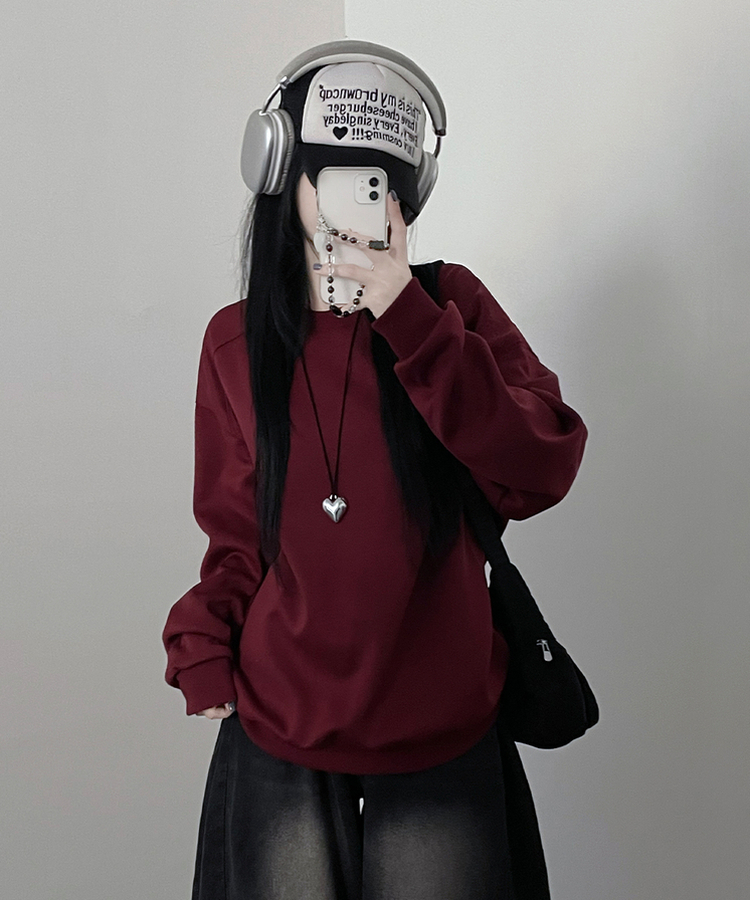 절개무지오버핏맨투맨 버건디