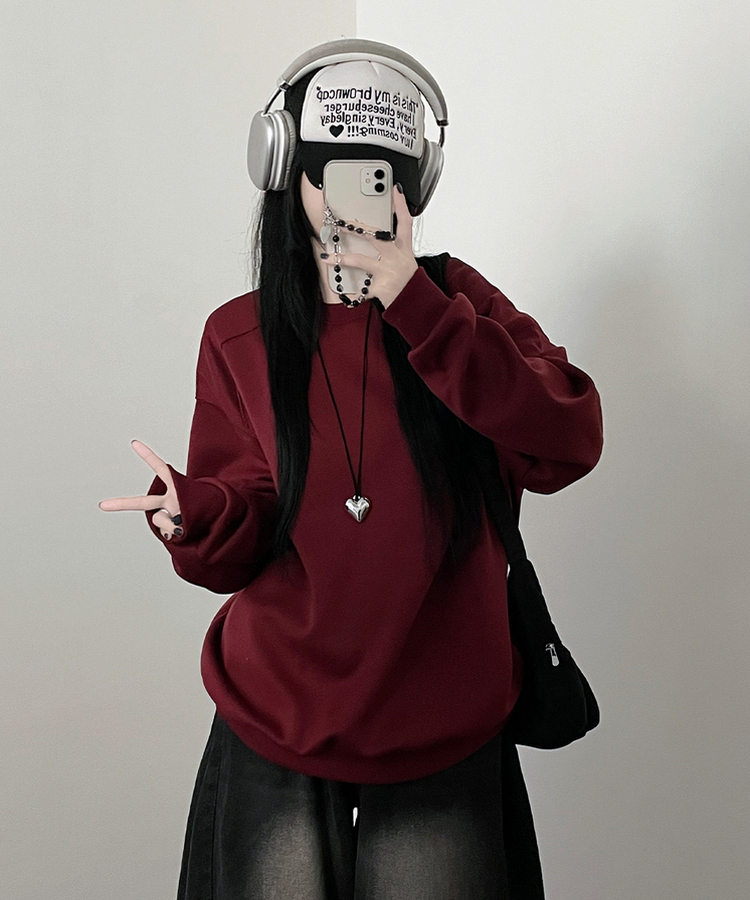 절개무지오버핏맨투맨 버건디