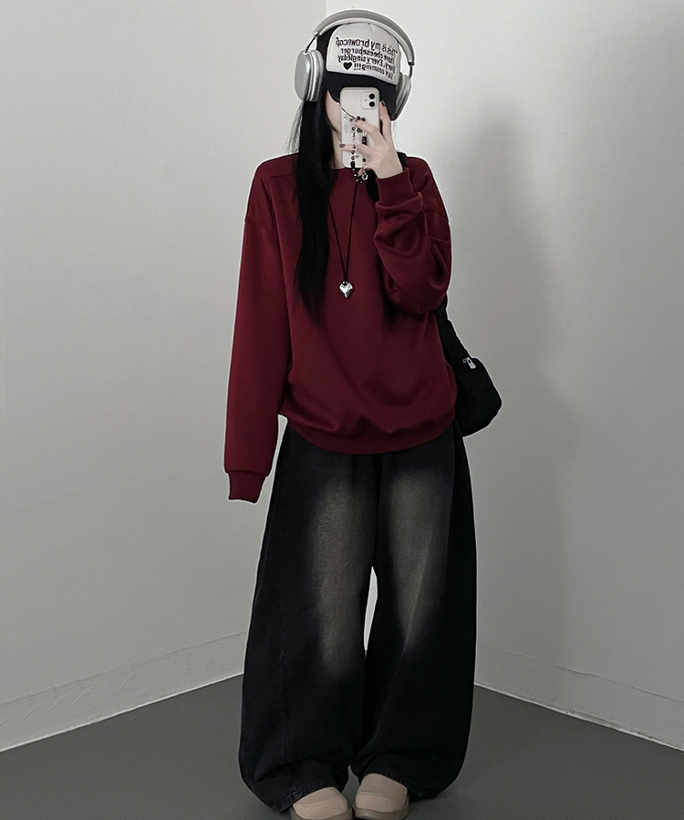 절개무지오버핏맨투맨 버건디