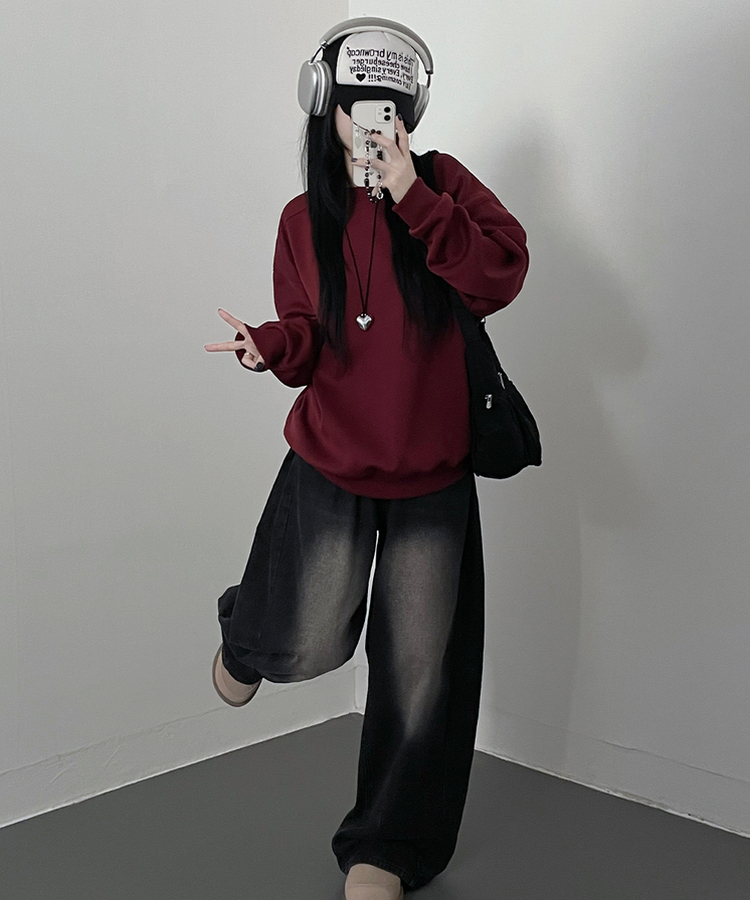 절개무지오버핏맨투맨 버건디