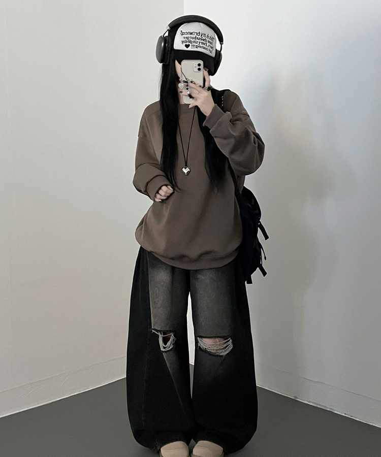 절개무지오버핏맨투맨 모카