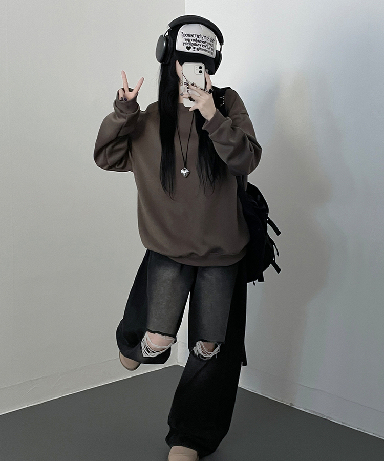 절개무지오버핏맨투맨 모카