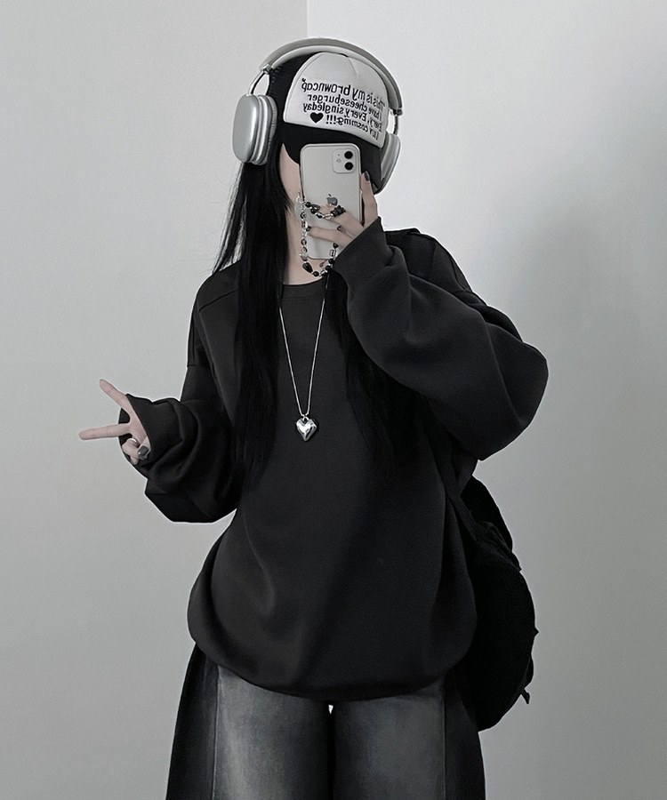 절개무지오버핏맨투맨 차콜