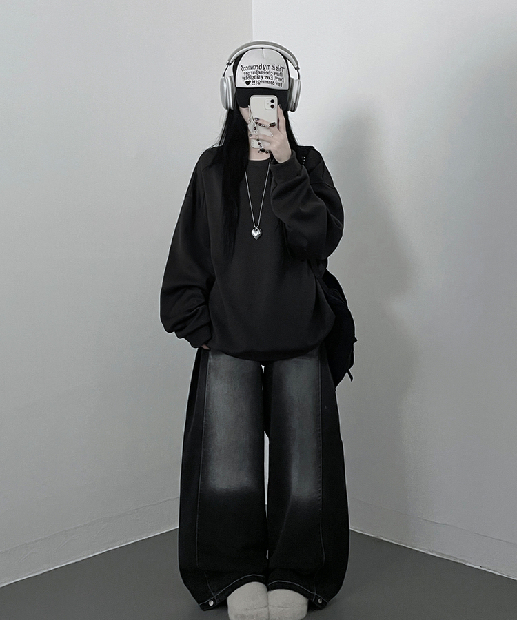 절개무지오버핏맨투맨 차콜