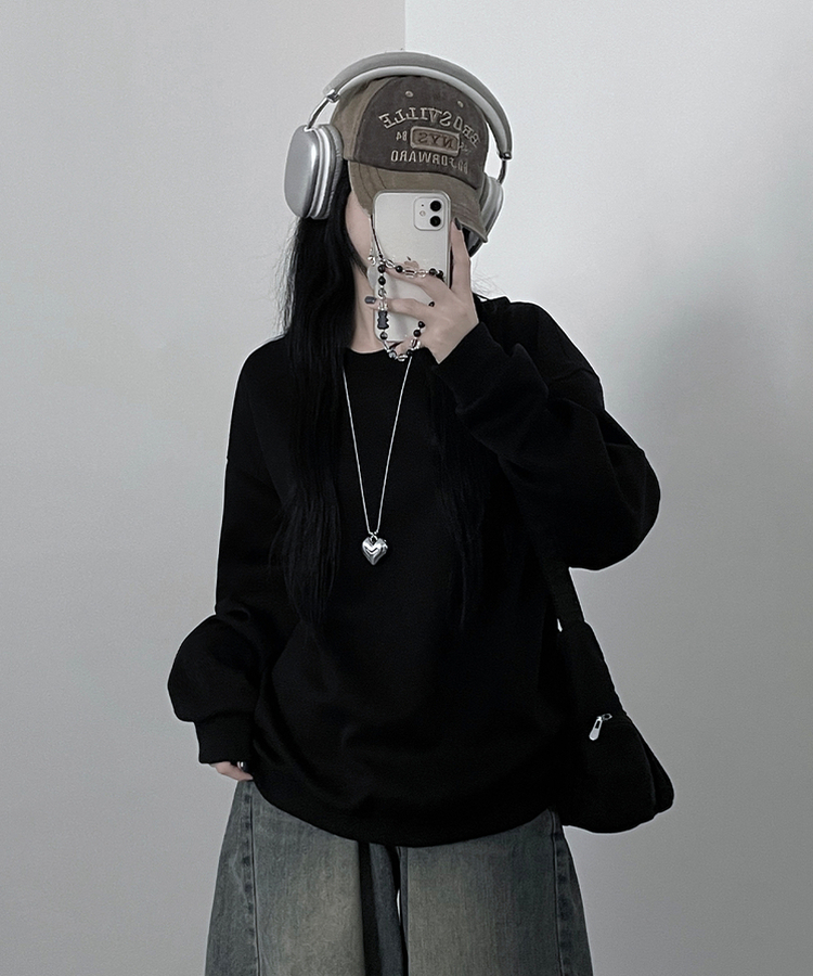 절개무지오버핏맨투맨 블랙