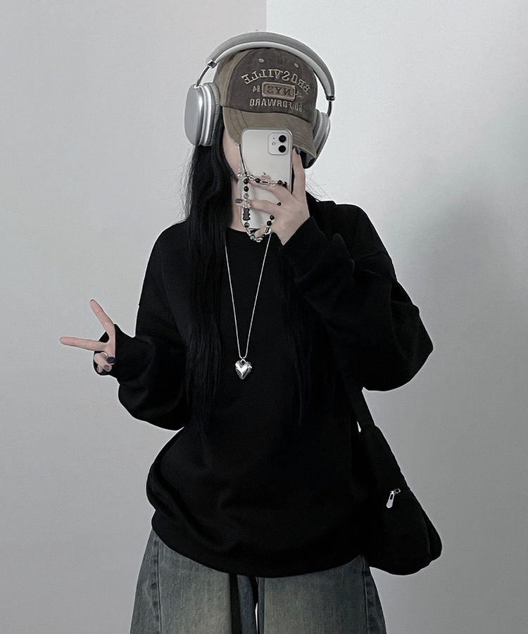 절개무지오버핏맨투맨 블랙