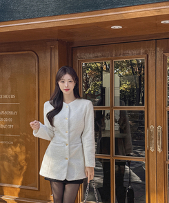 ダンブルツイードノーカラーミニワンピース IVORY