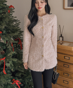 ダンブルツイードノーカラーミニワンピース BEIGE