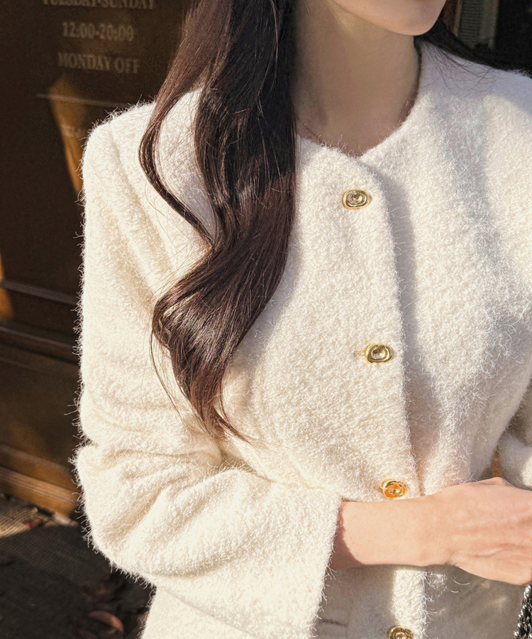 ダンブルツイードノーカラーミニワンピース IVORY