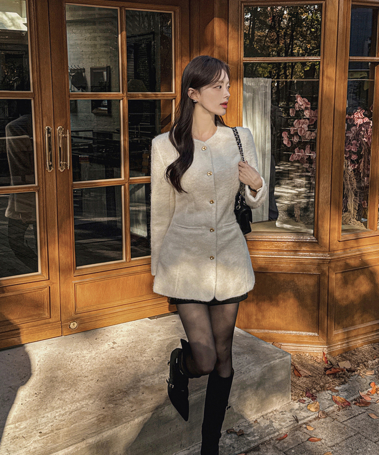 ダンブルツイードノーカラーミニワンピース IVORY