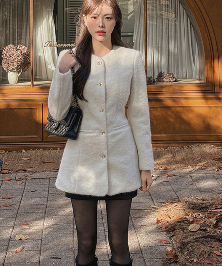 ダンブルツイードノーカラーミニワンピース IVORY