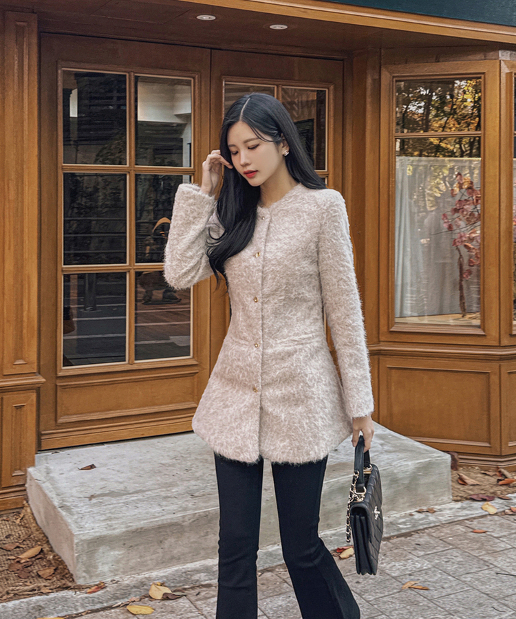 ダンブルツイードノーカラーミニワンピース BEIGE