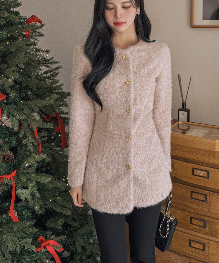 ダンブルツイードノーカラーミニワンピース BEIGE