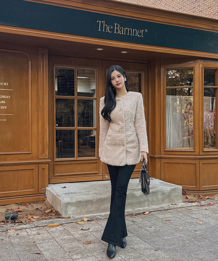 ダンブルツイードノーカラーミニワンピース BEIGE