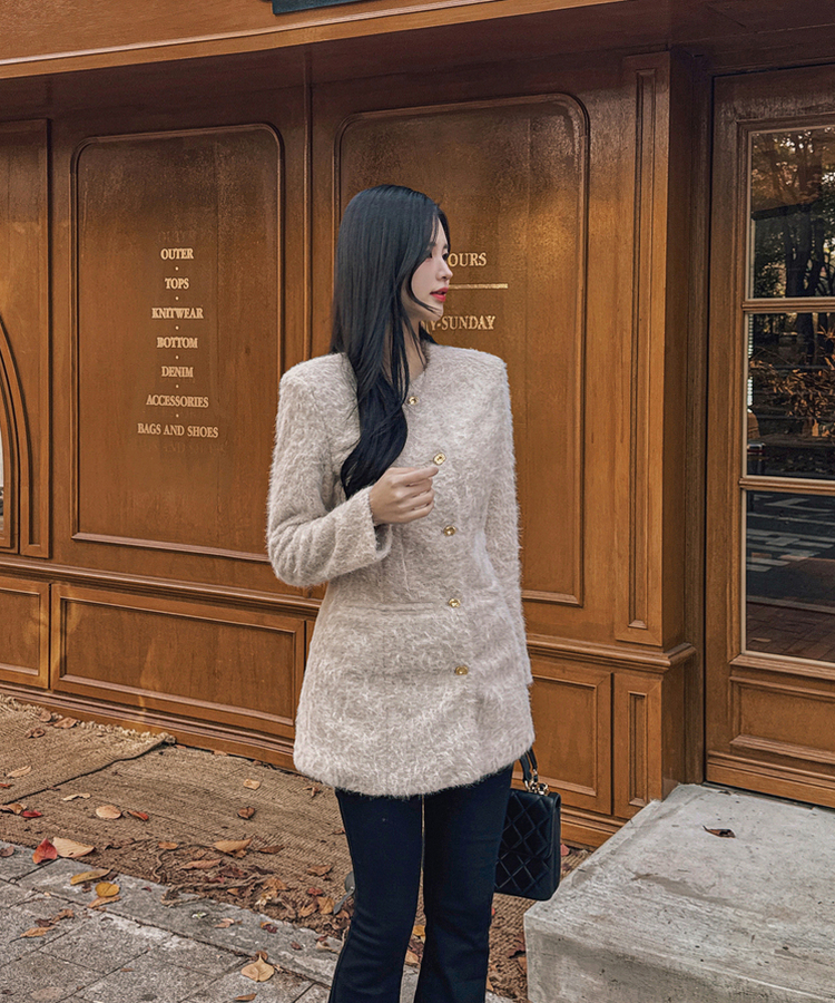 ダンブルツイードノーカラーミニワンピース BEIGE