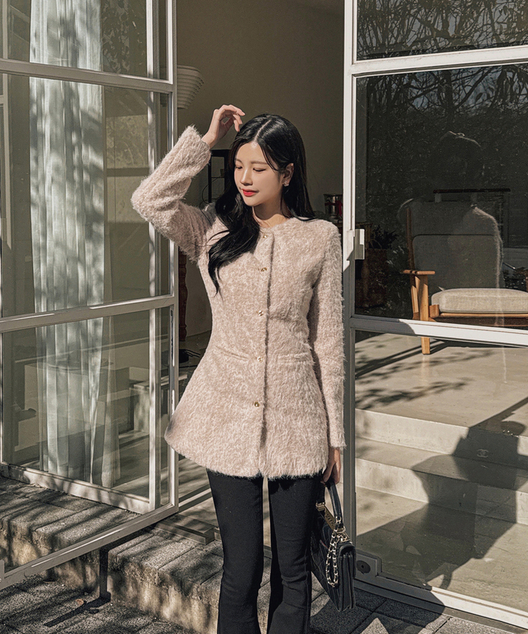 ダンブルツイードノーカラーミニワンピース BEIGE