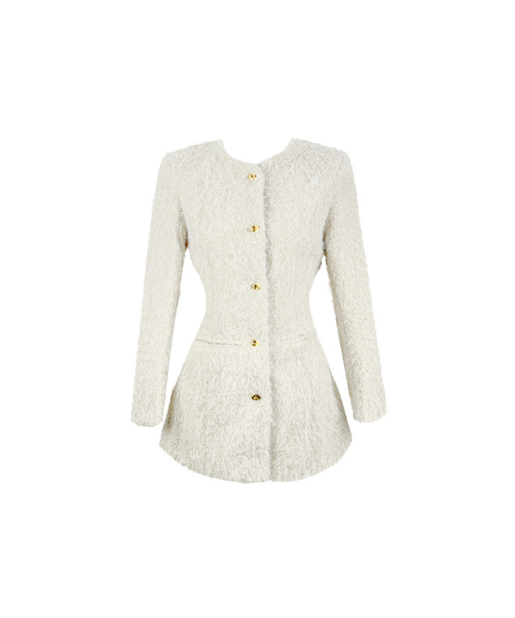 ダンブルツイードノーカラーミニワンピース