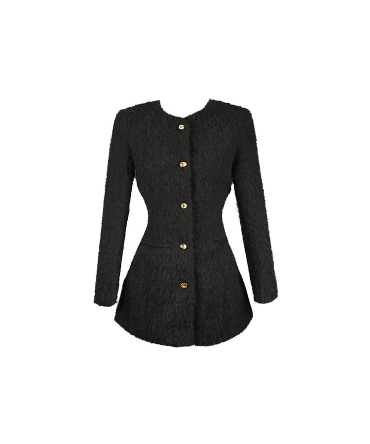 ダンブルツイードノーカラーミニワンピース