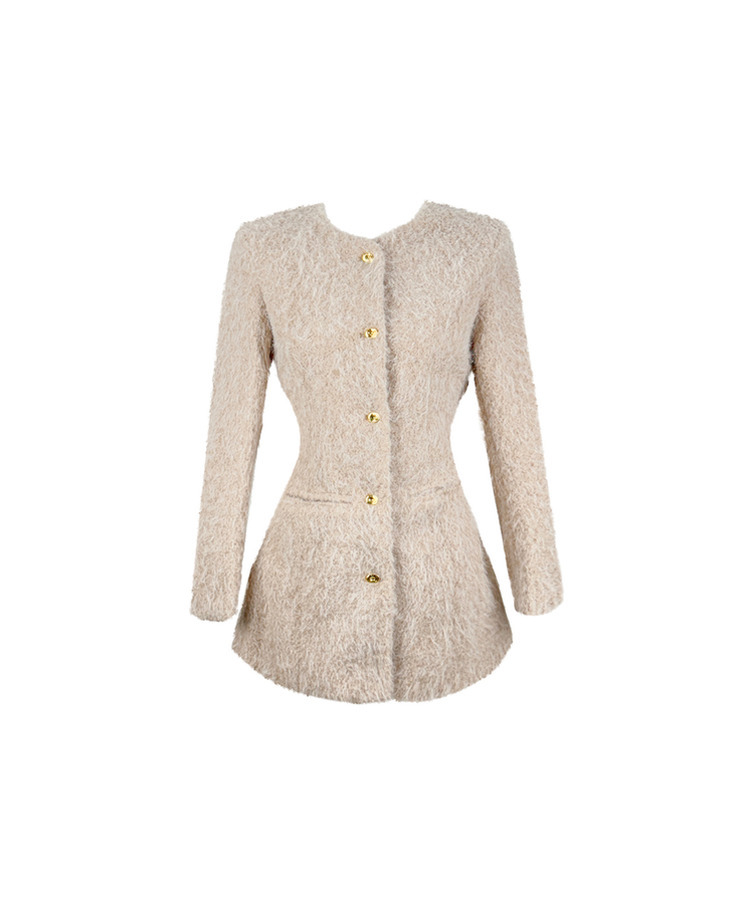 ダンブルツイードノーカラーミニワンピース