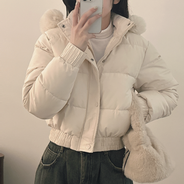 ファーフードショートダウン IVORY