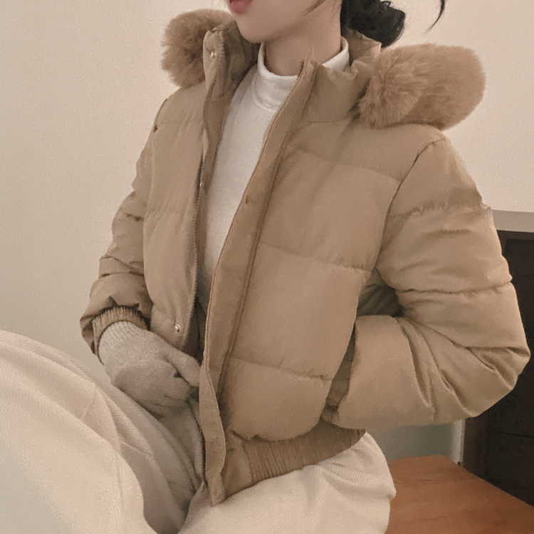 ファーフードショートダウン BEIGE