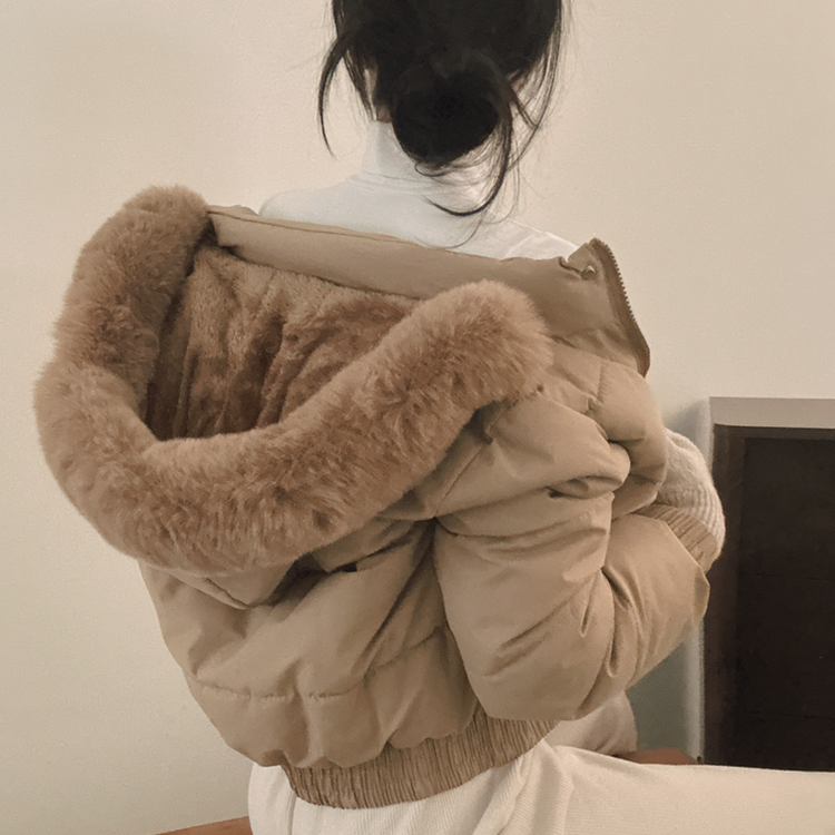 ファーフードショートダウン BEIGE