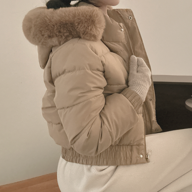 ファーフードショートダウン BEIGE